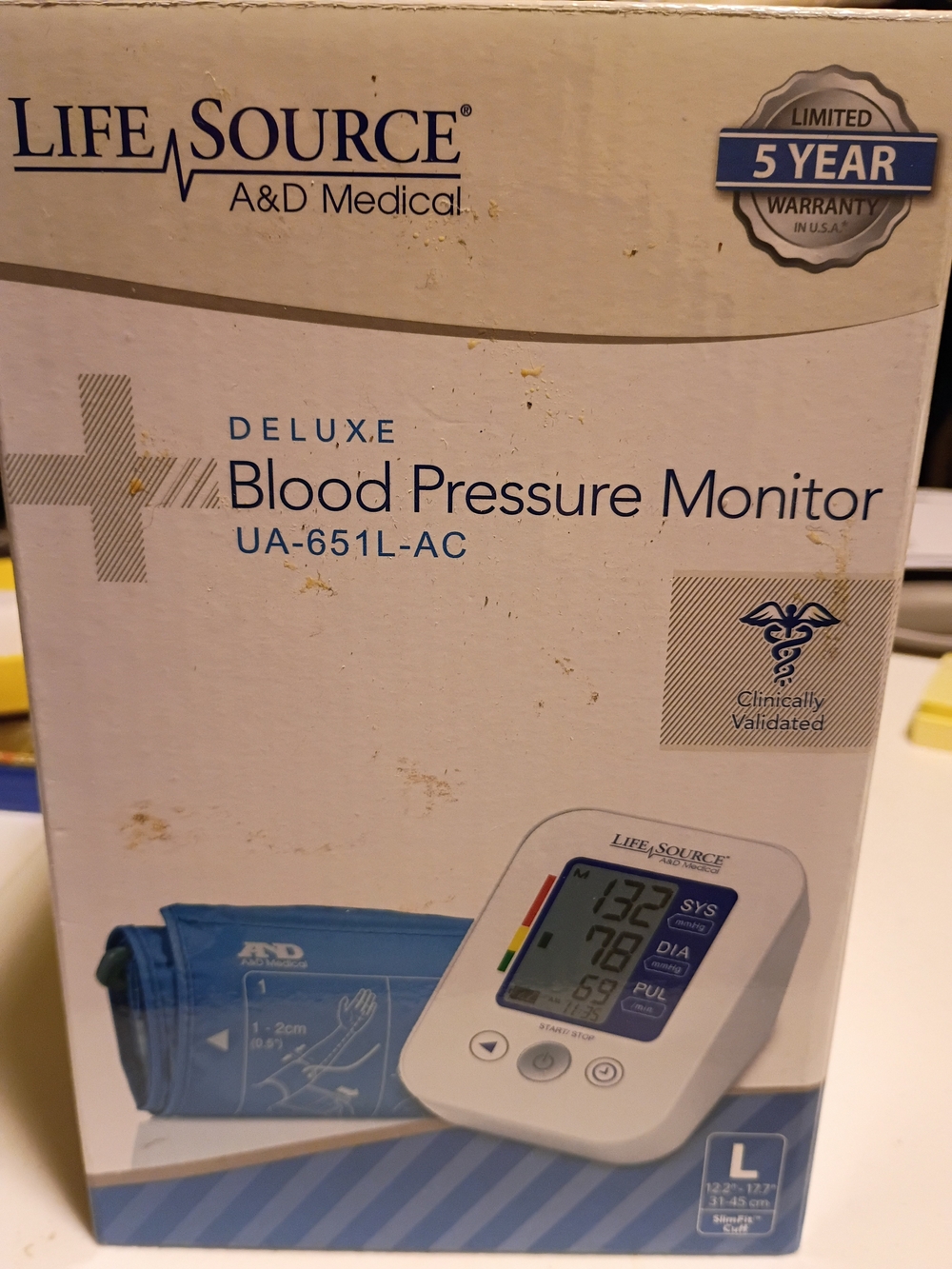 Deluxe UA-651L-AC Blood Pressure Monitor - White with Blue Cuff